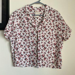 Cynthia Rowley Red Floral Linen Button Up